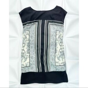 Vince Camuto Sz 6 Scarf Print Floral Geometric Shift Dress Black Gray